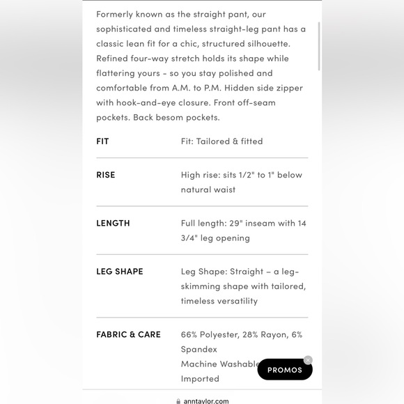 EUC Ann Taylor The Petite Side Zip Straight Pant in Bi-Stretch - Picture 4 of 5